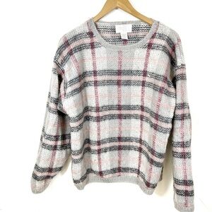 Vintage Premier Moda Mohair Plaid Grey Women’s Sweater Size Large